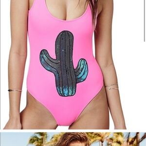 Topshop Pink Cactus One Piece Swimsuit